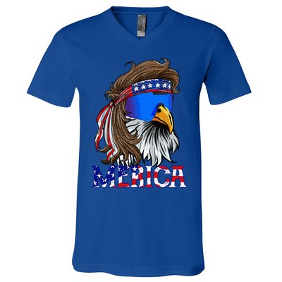 Eagle Mullet Sunglasses Merica 4th Of July Usa V-Neck T-Shirt
