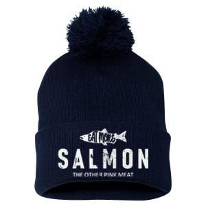 Eat More Salmon The Other Pink Meat Funny Fishing Fisherman Pom Pom 12in Knit Beanie