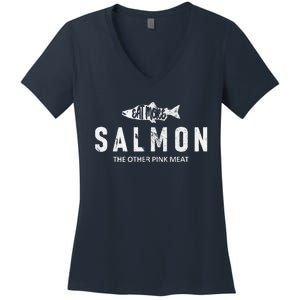 Eat More Salmon The Other Pink Meat Funny Fishing Fisherman Women's V-Neck T-Shirt