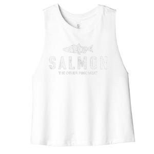 Eat More Salmon The Other Pink Meat Funny Fishing Fisherman Women's Racerback Cropped Tank