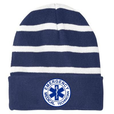 EMT Emergency Medical Technician Logo Striped Beanie with Solid Band