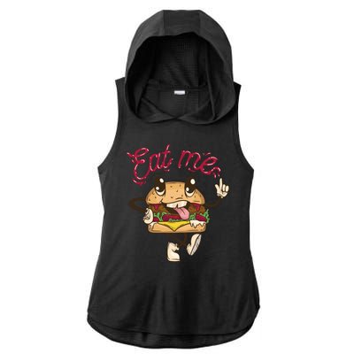 Eat Me Tasty Burger Ladies PosiCharge Tri-Blend Wicking Draft Hoodie Tank