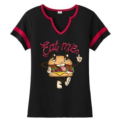 Eat Me Tasty Burger Ladies Halftime Notch Neck Tee