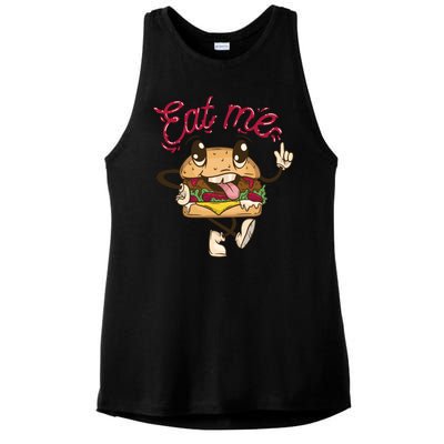 Eat Me Tasty Burger Ladies PosiCharge Tri-Blend Wicking Tank