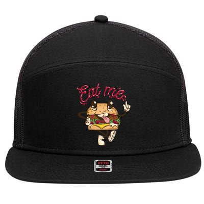 Eat Me Tasty Burger 7 Panel Mesh Trucker Snapback Hat