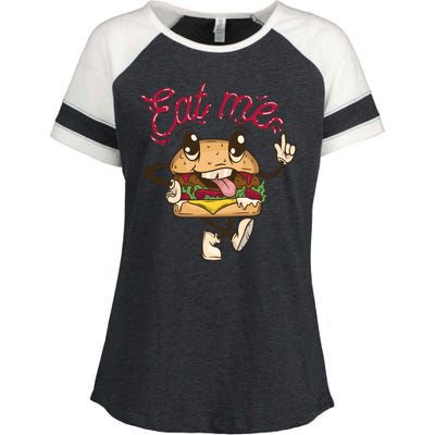 Eat Me Tasty Burger Enza Ladies Jersey Colorblock Tee