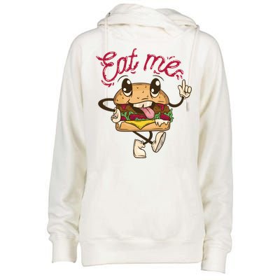 Eat Me Tasty Burger Womens Funnel Neck Pullover Hood