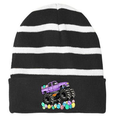 Easter Monster Truck Easter Eggs Striped Beanie with Solid Band