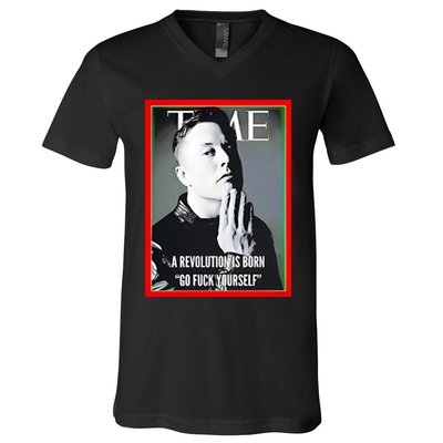 Elon Musk The Time A Revolution Is Born Go Fuck Yourself V-Neck T-Shirt
