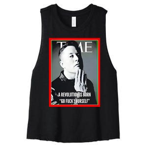 Elon Musk The Time A Revolution Is Born Go Fuck Yourself Women's Racerback Cropped Tank