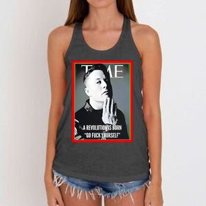 Elon Musk The Time A Revolution Is Born Go Fuck Yourself Women's Knotted Racerback Tank