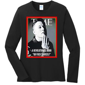 Elon Musk The Time A Revolution Is Born Go Fuck Yourself Ladies Long Sleeve Shirt