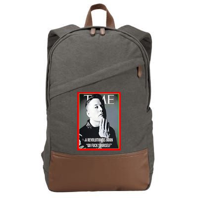 Elon Musk The Time A Revolution Is Born Go Fuck Yourself Cotton Canvas Backpack
