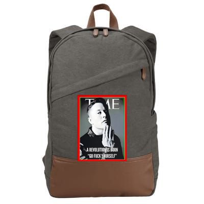 Elon Musk The Time A Revolution Is Born Go Fuck Yourself Cotton Canvas Backpack