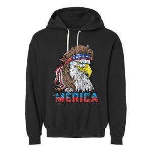 Eagle Mullet Tee 4th Of July USA American Flag Eagle Merica Garment-Dyed Fleece Hoodie