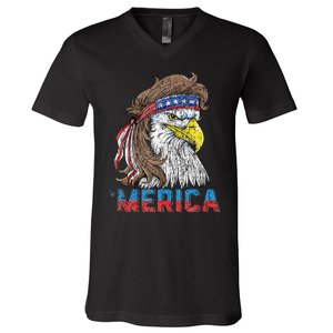 Eagle Mullet Tee 4th Of July USA American Flag Eagle Merica V-Neck T-Shirt