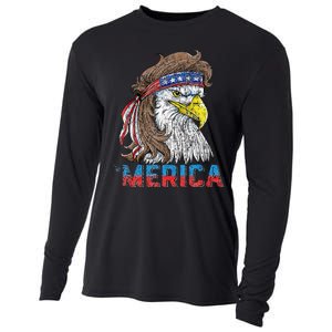 Eagle Mullet Tee 4th Of July USA American Flag Eagle Merica Cooling Performance Long Sleeve Crew