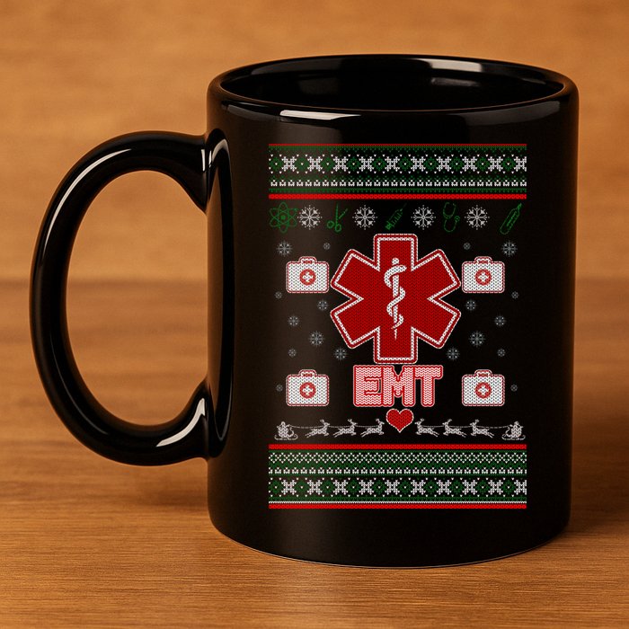 EMT Medic Ugly Christmas Sweater 11oz C Handle Ceramic Mug