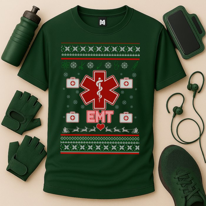 EMT Medic Ugly Christmas Sweater Cooling Performance Crew T-Shirt
