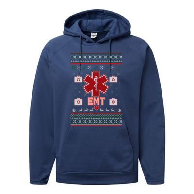 EMT Medic Ugly Christmas Sweater Performance Fleece Hoodie