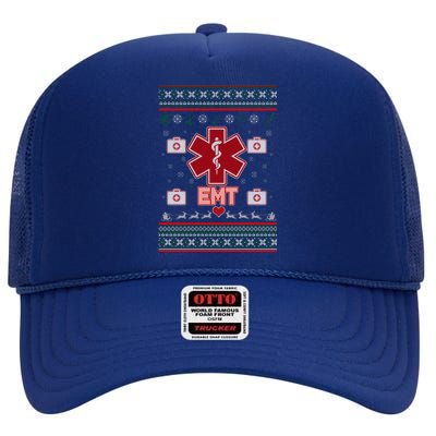 EMT Medic Ugly Christmas Sweater High Crown Mesh Back Trucker Hat