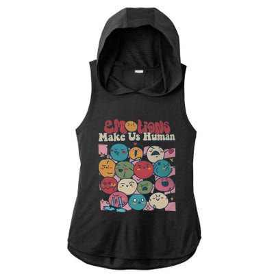 Emotions Make Us Human All Feelings Are Okay Ladies PosiCharge Tri-Blend Wicking Draft Hoodie Tank