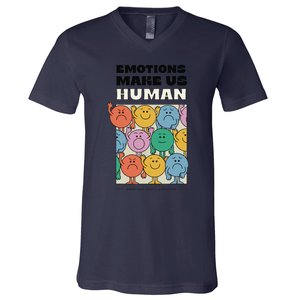 Emotions Make Us Human Retro Mental Health Positive Quote V-Neck T-Shirt