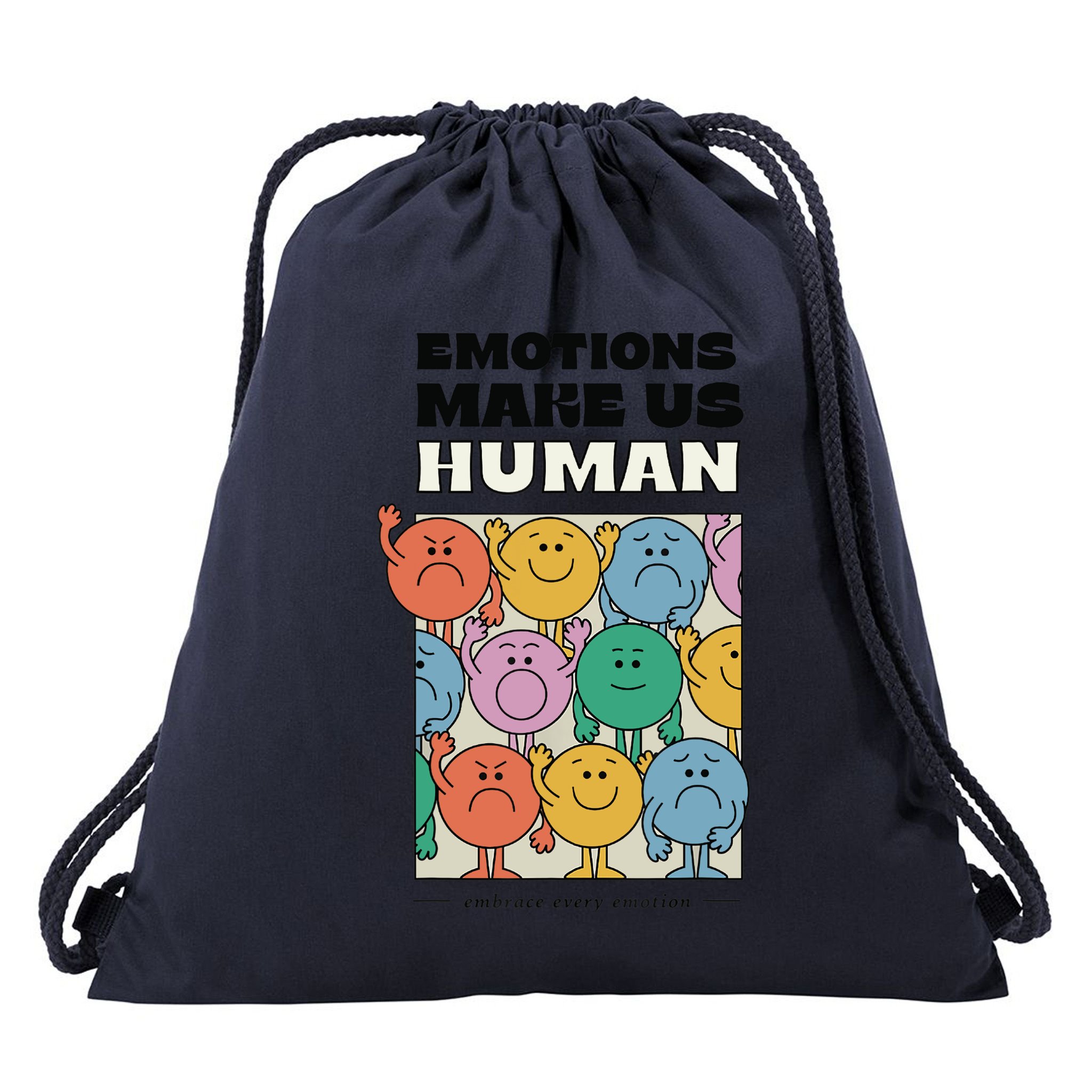 Emotions Make Us Human Retro Mental Health Positive Quote Drawstring Bag