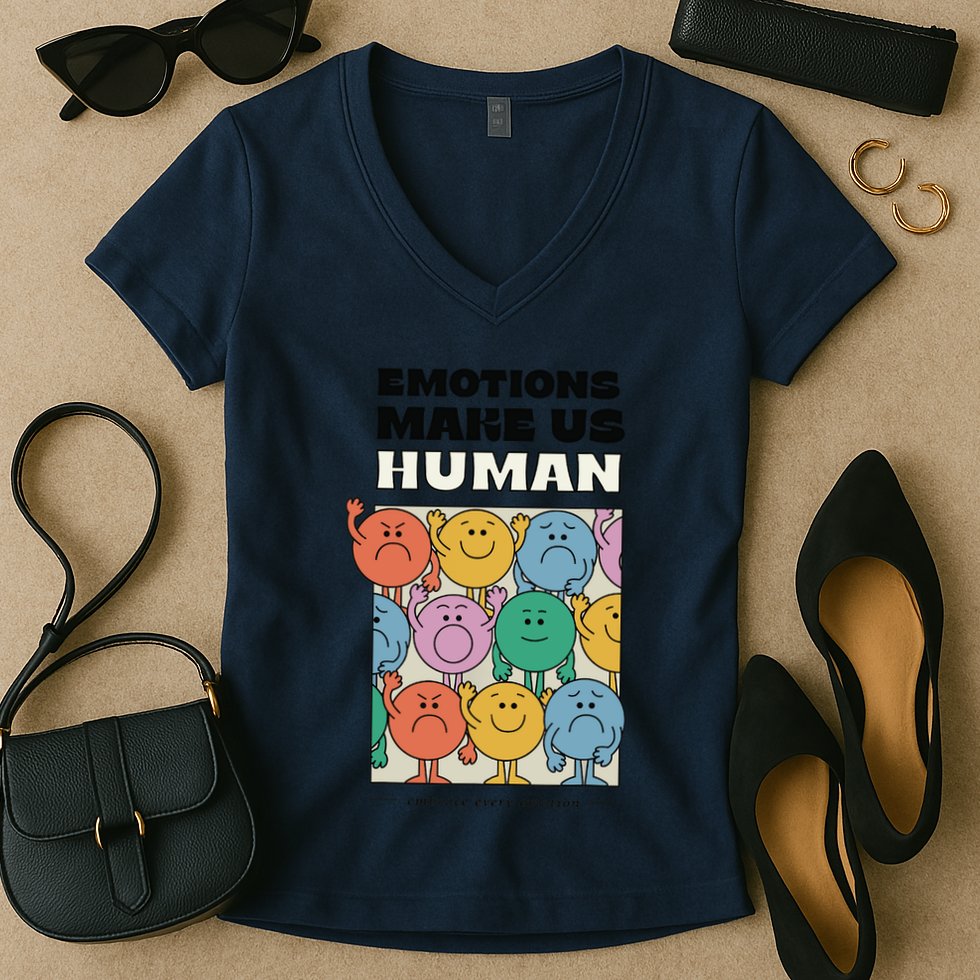 Emotions Make Us Human Retro Mental Health Positive Quote Women's V-Neck T-Shirt