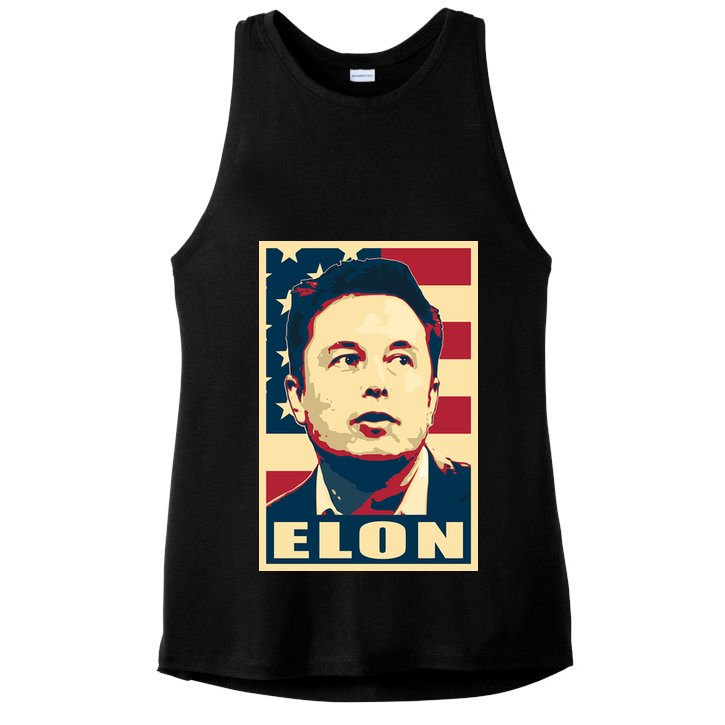 Elon Musk USA Retro Ladies PosiCharge Tri-Blend Wicking Tank