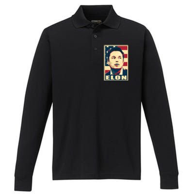 Elon Musk USA Retro Performance Long Sleeve Polo