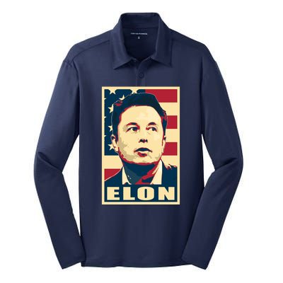 Elon Musk USA Retro Silk Touch Performance Long Sleeve Polo