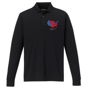 Election Map United States Of America Dumbistan Funny Performance Long Sleeve Polo