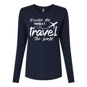 Excuse Me While I Travel The World Womens Cotton Relaxed Long Sleeve T-Shirt