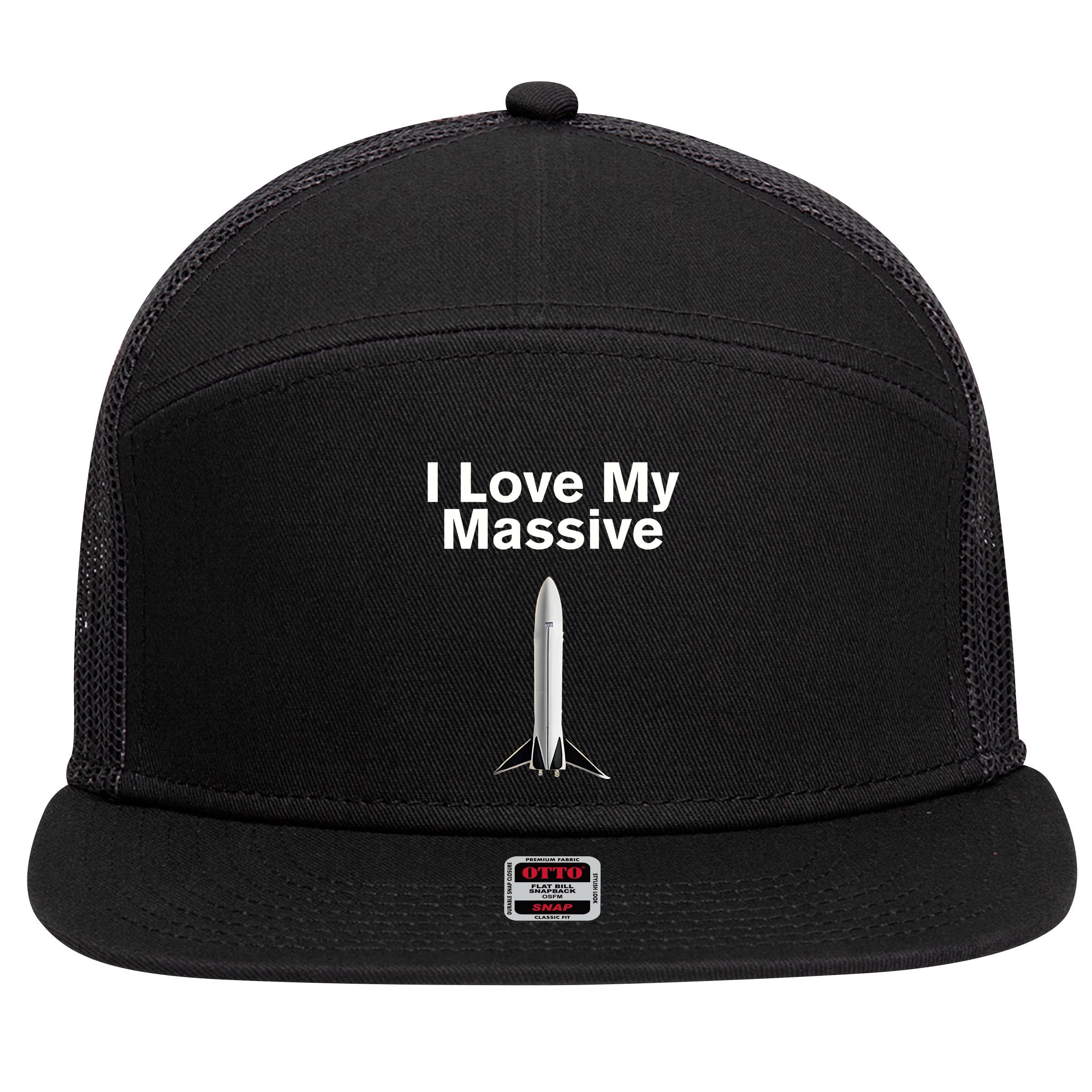 Elon Musk Wearing I Love Massive Rocket Starship 7 Panel Mesh Trucker Snapback Hat
