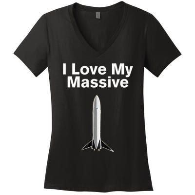 Elon Musk Wearing I Love Massive Rocket Starship Women's V-Neck T-Shirt