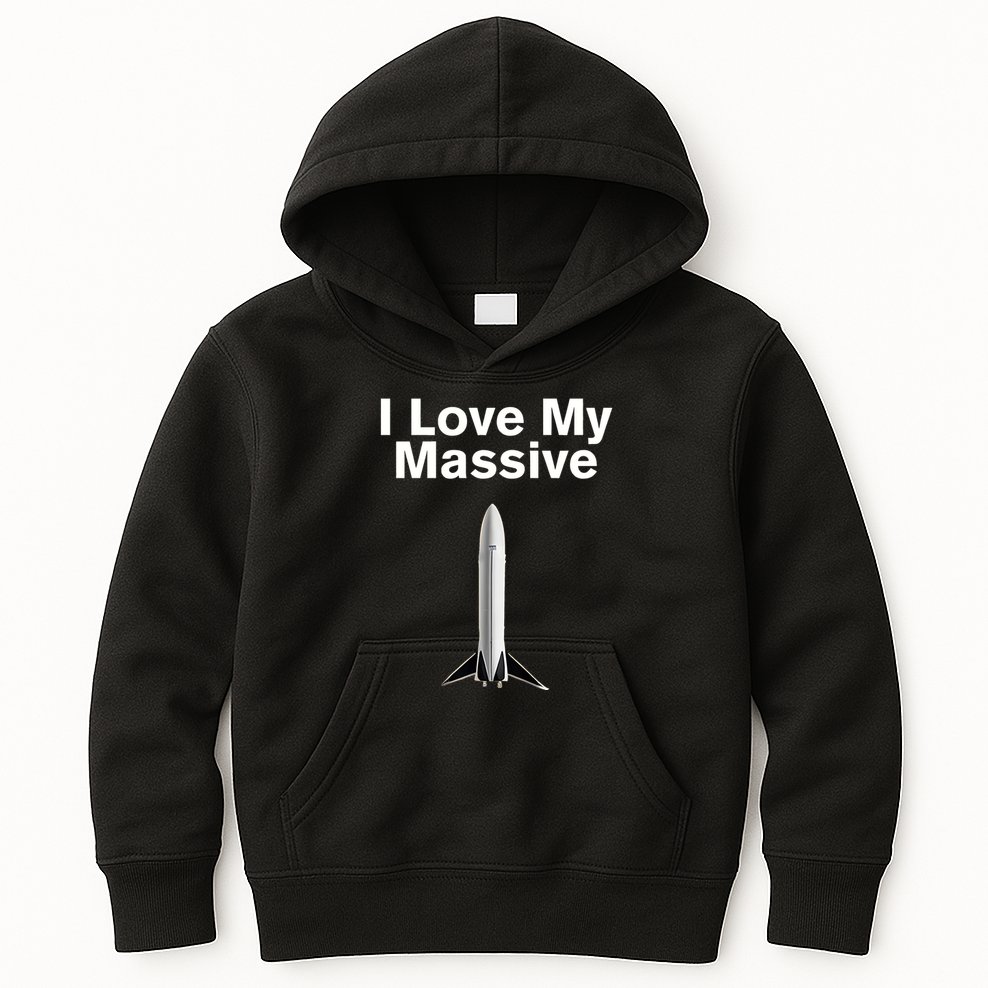 Elon Musk Wearing I Love Massive Rocket Starship Kids Hoodie