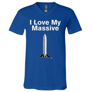 Elon Musk Wearing I Love Massive Rocket Starship V-Neck T-Shirt