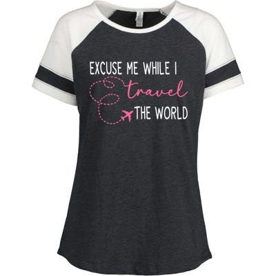 Excuse Me While I Travel The World Enza Ladies Jersey Colorblock Tee