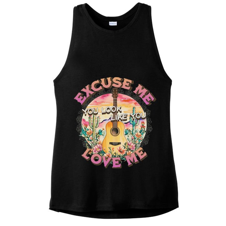 Excuse Me You Look Like You Love Me Retro Western Desert Ladies PosiCharge Tri-Blend Wicking Tank