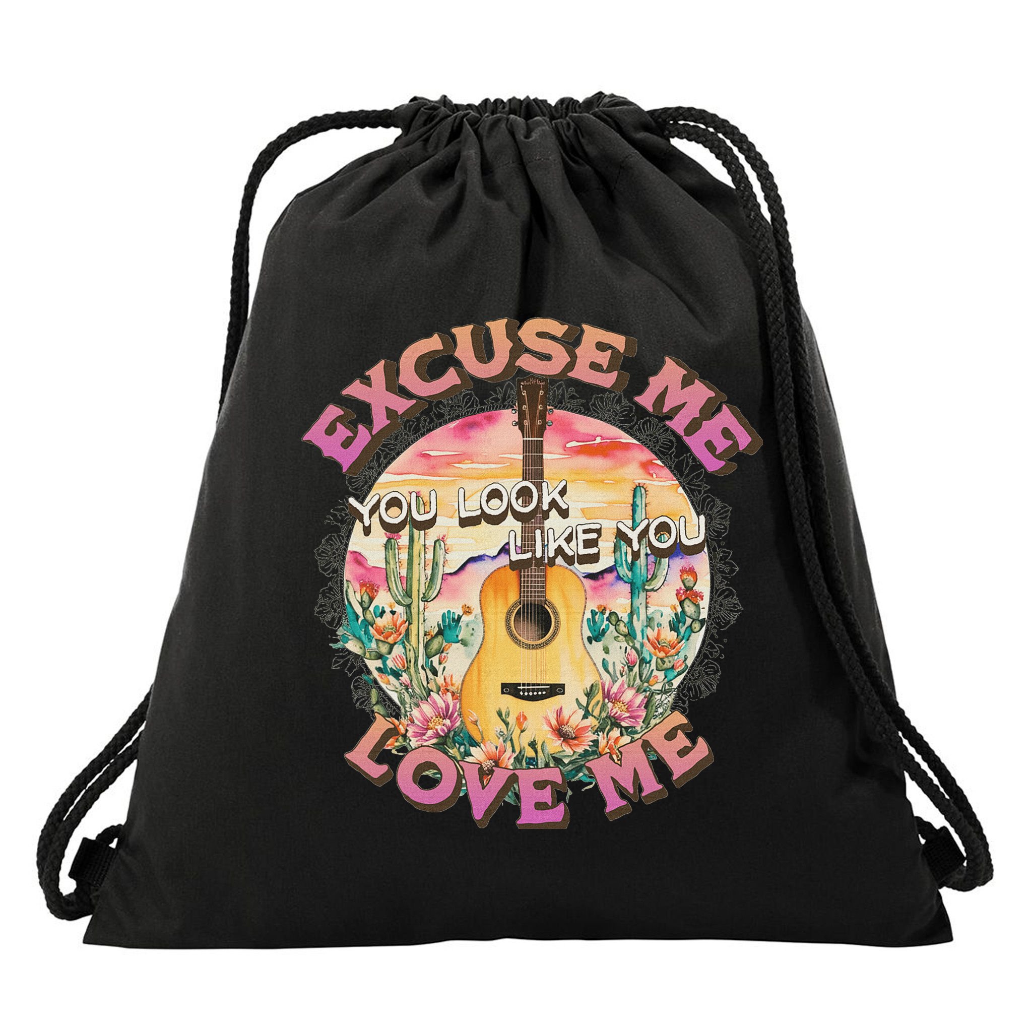 Excuse Me You Look Like You Love Me Retro Western Desert Drawstring Bag