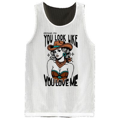 Excuse Me You Look Like Your Love Me Cowgirl Western Mesh Reversible Basketball Jersey Tank