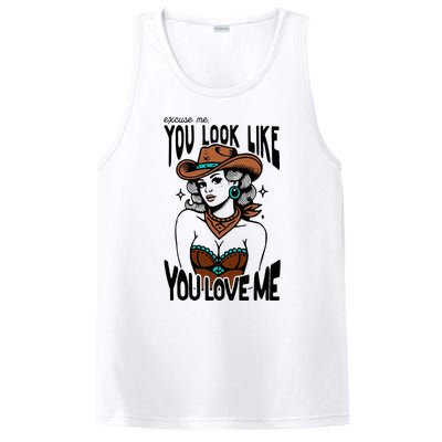 Excuse Me You Look Like Your Love Me Cowgirl Western PosiCharge Competitor Tank