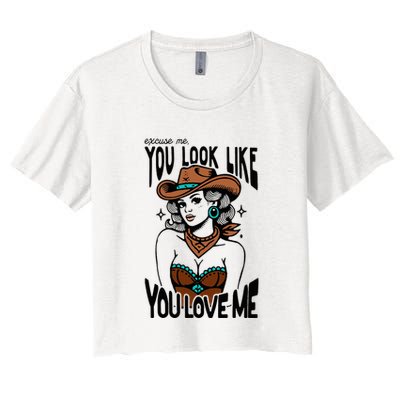 Excuse Me You Look Like Your Love Me Cowgirl Western Crop Top