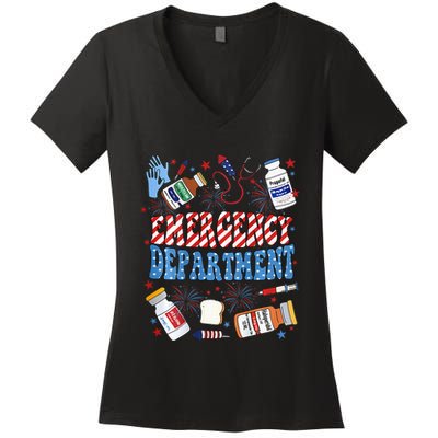 Er Nurse 4th July Emergency Department Er Nurse Graduation Women's V-Neck T-Shirt