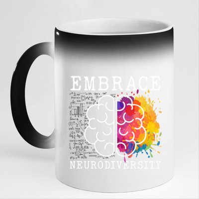 Embrace Neurodiversity Autism Adhd Asd Rainbow Brain Gift 11oz Black Color Changing Mug