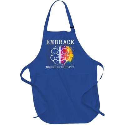 Embrace Neurodiversity Autism Adhd Asd Rainbow Brain Gift Full-Length Apron With Pockets