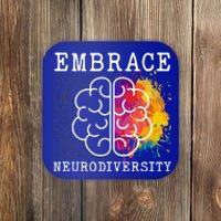 Embrace Neurodiversity Autism Adhd Asd Rainbow Brain Gift Coaster