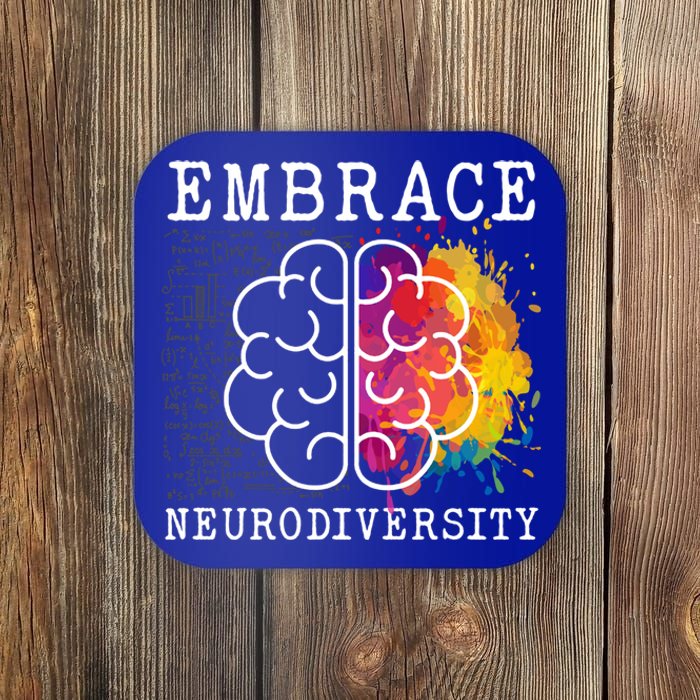 Embrace Neurodiversity Autism Adhd Asd Rainbow Brain Gift Coaster