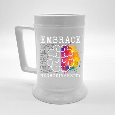 Embrace Neurodiversity Autism Adhd Asd Rainbow Brain Gift Beer Stein